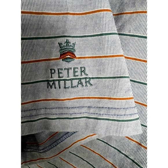 Peter Millar Polo Golf Shirt Mens Gray Stripe Short Sleeve Sz L - Picture 5 of 9